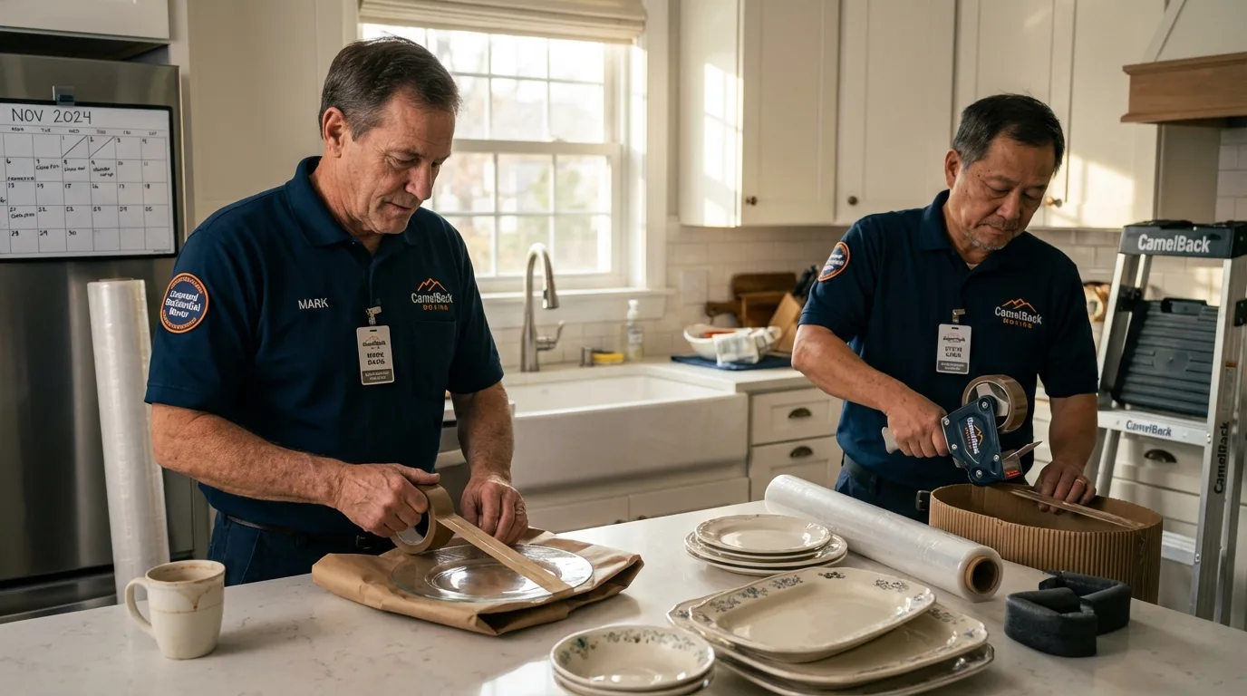 Professional crew packing kitchen dishware in Jamaica Plain, MA
